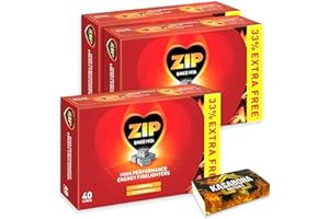 3 X Packs of 40 Zip High Performance Energy Block Firelighters Powerful Reliable & Long Burning for Open Fires Stoves BBQs & KasaBona Safety Matches