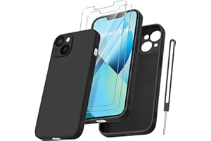 Qasyfanc Coque Protection Caméra pour iPhone 13 Mini avec 2 Pièces Verre Trempé, Housse de Protection Silicone Antichoc Doublure Microfibre Douce Ultra Fine Coque iPhone 13 Mini (Black)