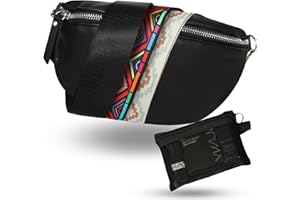 UONEL INDUSTRY Riñonera Mujer Negra 3 Correas de Recambio - Bolso Cross Body Elegante de Salir - Especial Regalo