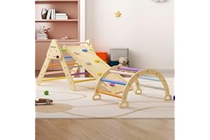 BanaSuper 3 en 1 Triangle d'escalade Arc-en-Ciel pour Enfants avec Rampe Waldorf Rocker Set Aire de Jeux d'intérieur en Bois pour Tout-Petits Arc d'escalade Jouets Montessori pour Enfants