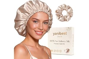 YANIBEST 22 Momme 100% Mulberry Silk Bonnet for Sleeping, Double Layer Sleep Cap Hair Wrap for Women, Natural Silk Hair Bonnet with Scrunchie