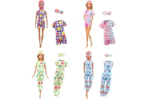 Festfun 4 Set Doll Clothes and Accessories 4 Pajamas Eye Mask Sleeping Clothes Set for 11.5 inch Doll