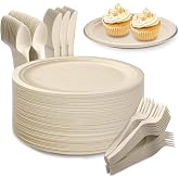 Disposable Plates 200PCS Includes 50 Plates, Forks, Knives and Spoons | Disposable Cutlery, Birthday Plates, Disposable Table