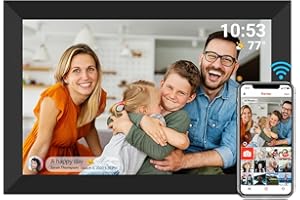 JKEVOW Cadre Photo Numérique WiFi 10.1 Pouces IPS Écran Tactile Smart Cloud Connecté avec 32Go Espace, Rotation Automatique, Partagez des Photos Via Frameo App (Noir)