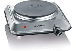 SEVERIN Placa de cocina portátil, placa eléctrica para cocinar fácil de limpiar, hornillo eléctrico con termostato regulable, acero inoxidable cepillado, 1500 W, KP 1092