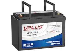 UPLUS NEW TECHNOLOGY BATTERY UPLUS Hybrid Gel Deep Cycle Leisure Battery,12V 105Ah (100Ah) AGM-Maintenance Free SLA Batteries, 2000 Cycles, for Solar, RV, Backup, Trolling Motor, Marine and Off-Grid System, LDC12-105 GROUP 27