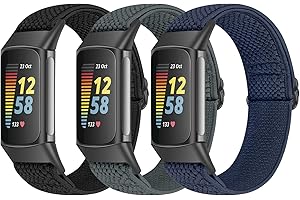 Bcuckood 3 Stk Elastisches Armband Kompatibel mit Fitbit Charge 6/Charge 5 Armband, verstellbares Nylon Sportschlaufe atmungsaktives Ersatzarmband für Fitbit Charge 6/5 Damen und Herren