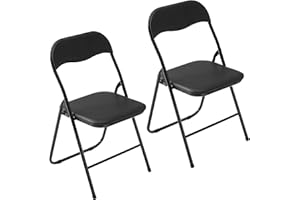 LeChamp Folding Chairs for Home Office, Desk Chair with Padded Seat Cushion, Commercial Event Chair with Metal Frame Suits for Wedding Banquet Party Chairs (Black, 2 pcs)