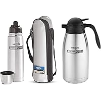 Milton Thermosteel Flip Lid Flask, 1000 ml + Carafe Flask, 2 Litres