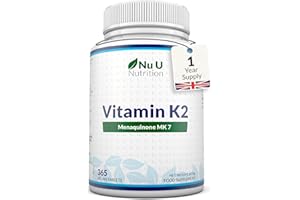 Vitamin K2 MK7 200mcg - 365 Vegan Tablets not Capsules - 1 a Day - 1 Year Supply - High Strength VIT K2 Menaquinone - Easy to Swallow - Made in The UK - Nu U Nutrition