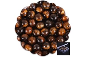 Nenjindz 100 Pièces 8mm Perles Pierre Naturelles Lithotherapie Pierre Oeil de Tigr Perles Rondes pour Fabrication de Bijoux Bracelet Precieuse DIY