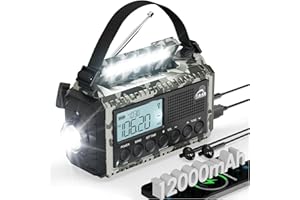 Roxicosly Emergency Wind Up Radio with 5-Way Powered, 12000mAh Rechargebale Solar Hand Crank Radio with AM/FM/SW, Torch & Reading Lamp, USB Charger, SOS Alarm, IPX6 for Blackout Outdoors Grey