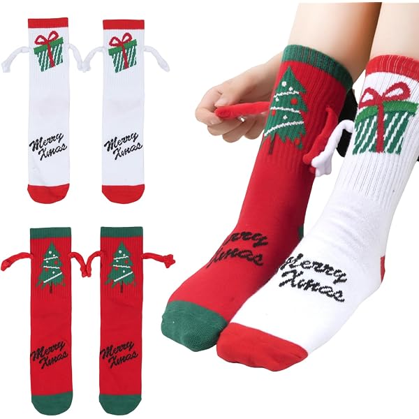 4 Paia Calzini Magnetici Natalizi – Divertenti, Con Manine Che Si Attraggono, Regalo Per Coppie E Famiglie - 3