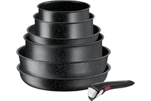 Tefal Ingenio Batterie de cuisine 7 pièces, Induction, Revêtement antiadhésif, Empilable, Gain de place, Indicateur de tempér