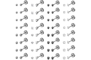 Diamday 16 coppie Piccoli Cartilagine Orecchini per donne e uomini Acciaio chirurgico Orecchini a cartilagine con retro piatto Ipoallergenici Zircone cubico Orecchini a pallina 2mm3mm Piercing Tragus