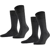 Falke Mens Happy 2-Pack Socks Breathable Cotton Flat Seam Extra Soft | Pack of 2 pairs of cotton socks