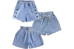 FAIRYRAIN 3Pack/2 Pack Kinder Mädchen Sommer Emboridery Flower Denim Shorts Jeans Kurze Hosen Sommerhose