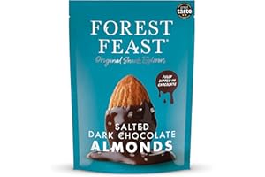 FOREST FEAST Salted Dark Chocolate Almonds 1kg Sharing Bag | Dark Chocolate Coated Salted Almonds - Gluten Free High Protein Vegan Snack