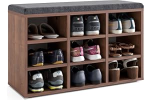 ‎KOMTO KOMTO Schuhbank mit Sitzfläche - Schuhregal Nussbaum 80 x 50 x 30 cm Schuhschrank mit Sitzbank Flur Bank mit Stauraum Garderobenbank Sofia