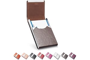FACATH Porte-Cartes de Visite, étui en Cuir Microfibre de Luxe, Porte-Cartes en métal, Porte-Carte Fin, Porte-Cartes de Visite pour Homme et Femme avec Fermeture magnétique (Marron)