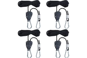 Dazhtu 4 Piezas Adjustable Trinquete de Cuerda 1/8" Rope Ratchet con Gancho para Cuerda de Carraca Cuerda Trinquete Colgador Ajustable Suspensión de Trinquete para Lámpara de Planta, Tienda Senderismo
