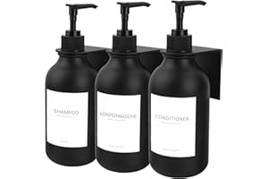 Ezebesta Dispensador de jabón con soporte de pared, 3 unidades, 500 ml, color negro, para loción con 22 etiquetas