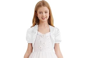 Jugaoge Girls Satin Cardigan Sweaters Bolero Festive Kids Shoulder Jacket for Communion Dress