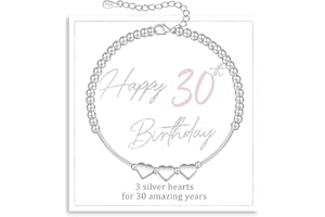 FENNELISA 16th 18th 21st 30th 40th 50th 60th 70th Birthday Gifts for Women,Sterling Silver Heart Bracelet for Women Thoughtful Birthday Gifts Ideas with Cards for Mum Daughter Ladies Sister Nana
