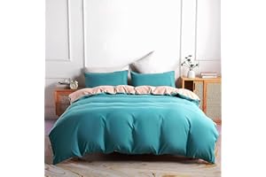 Jemiipee Juego de Funda Nordica 100% Microfibra Reversible Cama 90 Suave Fundas Nórdicas Color Sólido Funda Edredon 150x200 cm y 1 x Funda de Almohada de 50x70 cm, Azul Pato/Broncearse