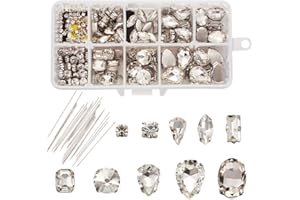 Cheriswelry, 180 gemme con diamanti sintetici in vetro trasparente con incastonatura a griffe, da cucire, con aghi, per decorare indumenti, abiti, vestiti