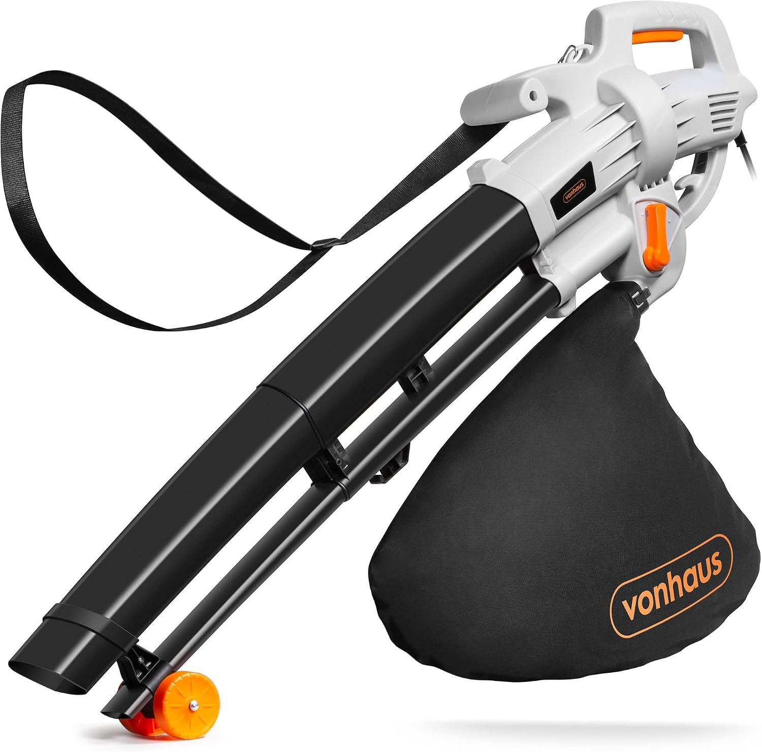VonHaus Soplador Aspirador de Hojas Ligero de 3000W – Sopladora Aspiradora de Hojas de Jardín, Patio, Canalones, Caminos y Más, Correa de Hombro, Ruedas, Bolsa de Recogida de 35L 10:1 (Negro)