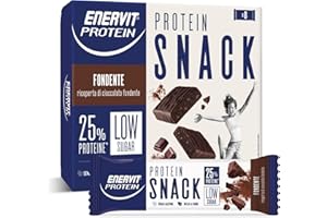 Enervit, Protein Snack al Cioccolato Fondente, Low Sugar, Barrette Proteiche, Per uno Spuntino Goloso e Per il Controllo del Peso, Ricche in Fibre, Senza Glutine, 8 Barrette da 27g