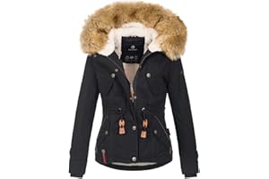 Navahoo warme Damen Designer Winter Jacke Winterjacke mit Kapuze und Teddyfell B643