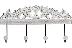 KCASA Perchero de Pared Madera Mango Tallado con 4 colgadores de Hierro decape (35 CM)