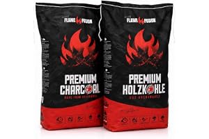FlameFusion premium grillkol 20 kg av bok i restaurangkvalitet - 2 säckar (2x 10 kg) grillkol bok stora bitar lång brinntid hög värme för BBQ och kolgrill