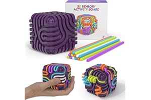 SZHHRXI 3D Sensorik Activity Board mit 15 Silikonfäden, Silikon Sensorisches Spielzeug für Feinmotorik & Hand-Auge-Koordination, Ruhiges Aktivitätswürfel für Kinder Reise (Lila)