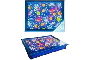 Optimal Products Kids Wooden Soft Padded Cushioned Bean Bag Children Lap Dinner Laptop Food Tray UK (Spaceman Design)