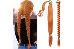 ‎EMMOR EMMOR Lange geflochtene Pferdeschwanzverlängerung mit glattem Haar,Wicklung um den Pferdeschwanz mit Haarverlängerungen,weich und gesund,für Frauen und Mädchen im täglichen Gebrauch.(Orange)