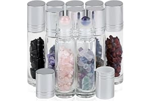 ENENES Gemstone Ätherische Öle Flaschen10 Stücke Natürliche Edelsteine Ätherische Öl Roller Flaschen 10ml Parfüm Probe Fläschchen mit Kristall Stein Roller Kugeln Heilung Crystal Chips Inside(Silberbezug)