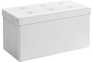 ‎SONGMICS SONGMICS Foldable Stool Bench Seat with Storage Space Foldable 2-Seater Maximum Load 300 kg Imitation Leather 76 x 38 x 38 cm