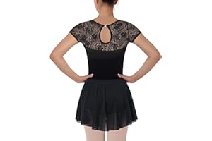 Mulnall Women Dance Ballet Leotard with Skirt Adult Lace Short Sleeve Ballerina Dancewear