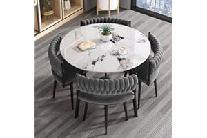 AMZSEW Dining Table and Chairs Set 5 Piece,Modern Kitchen Dining Table Set Space Saver Table and 4 Chairs for Restaurant Kitchen Conference Living Room Tablesets (WHITE Stone slab)