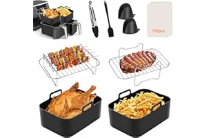 VFMFM Silicone Air Fryer Liner for Ninja Dual AF300UK AF400UK AF451UK Tower T17088, 9 pcs Air Fryer Accessories, Ninja Air Fryer Accessories, Upgraded Air Fryer Liner Ninja Foodi Accessories