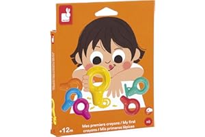 Janod - Moje pierwsze kredki - 6 kredek woskowych dla niemowląt od 12 miesięcy - odpowiednie dla małych rąk - idealne do pierwszych rysunków - J07400