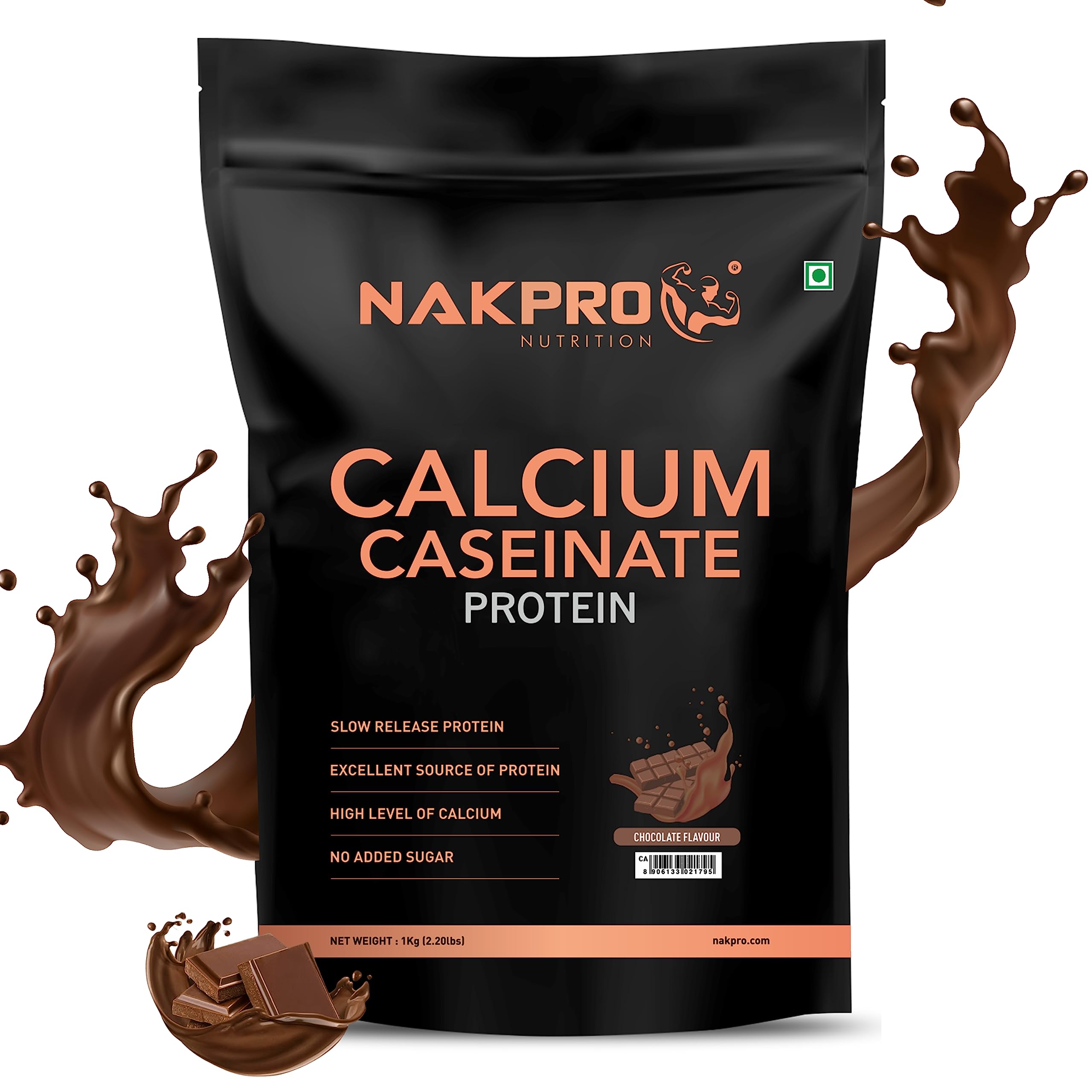 NAKPRO Calcium Caseinate | 26.81g Protein, 5.12g BCAA | Helps in Muscle Recovery | Slow Absorbing, Slow Digesting, Low Carbs 