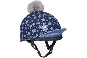 LeMieux Unisex Mini Pompom Hat Silk - Breathable Headwear with 4 Way Stretch Fabric - Snug & Secure Fit - Equestrian Headgear - Star Design - One Size