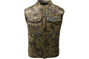 e_Genius Men Camouflage Brown Leather Biker Vest | Motorcycle Leather Vest For Men