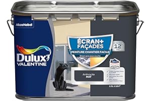 Dulux Valentine ECRAN+ CHANTIER FACILE FAÇADE - Peinture en Phase Aqueuse pour Façades - Séchage rapide et grand confort d'application - Mat Anthracite 2,5 L