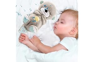 Yarrie Schlummer Otter mit Herzschlag Musik Licht, Otter Kuscheltier Mit Atemübungen und Musik, Spieluhr, Plüschtier Baby Einschlafhilfe, Neugeborenes Baby Geschenk (Brown)