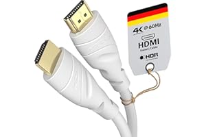 KabelDirekt – Kabel HDMI 4K – 7,5m i dłuższe długości (7,5m–22,5m) – Kabel HDMI zaprojektowany w Niemczech – Obsługuje 4K@60Hz, UHD, HDR, ARC, Ethernet – HDMI Kabel do TV, PC, PS5/Xbox/Switch, Biały